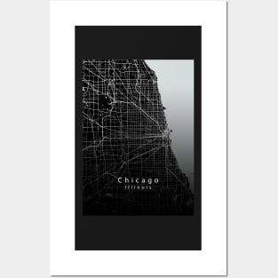 Chicago Illinois City Map dark Posters and Art